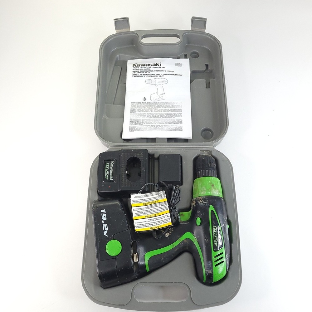 Kawasaki 19.2 Volts Cordless Drill With Charger Case and Battery Tested